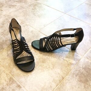 Ellen Tracy Miles leather open toe heels s…